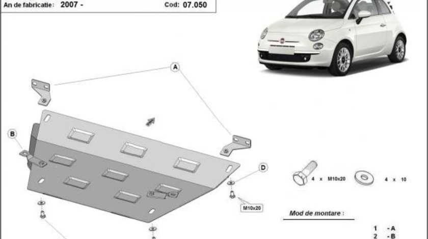 Scut motor metalic Fiat 500 2007-2017