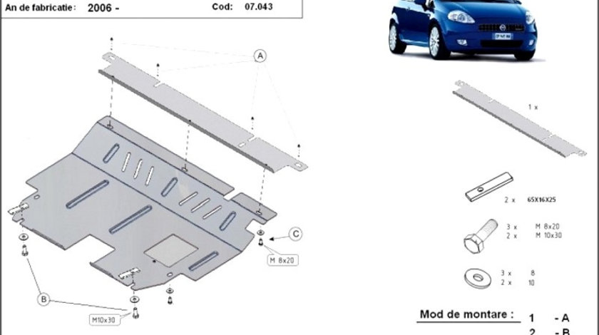 Scut motor metalic Fiat Grande Punto 2006-2018