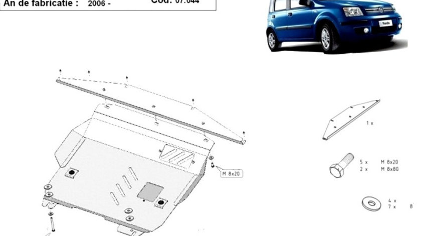 Scut motor metalic Fiat Panda 2006-2012