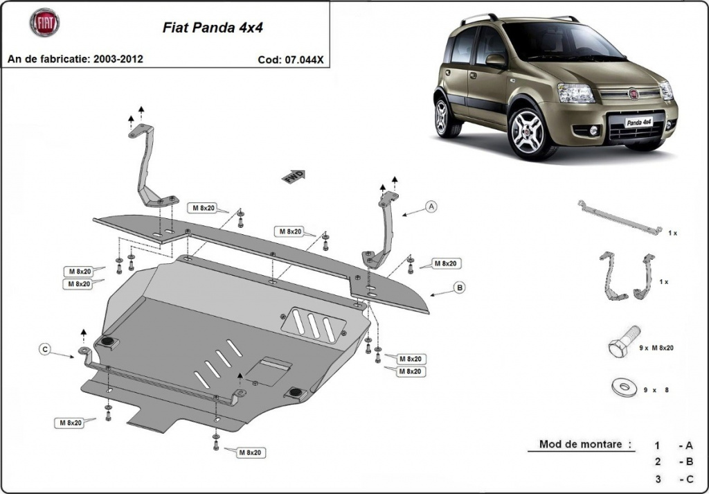 Scut motor metalic Fiat Panda 4x4 2003-2012