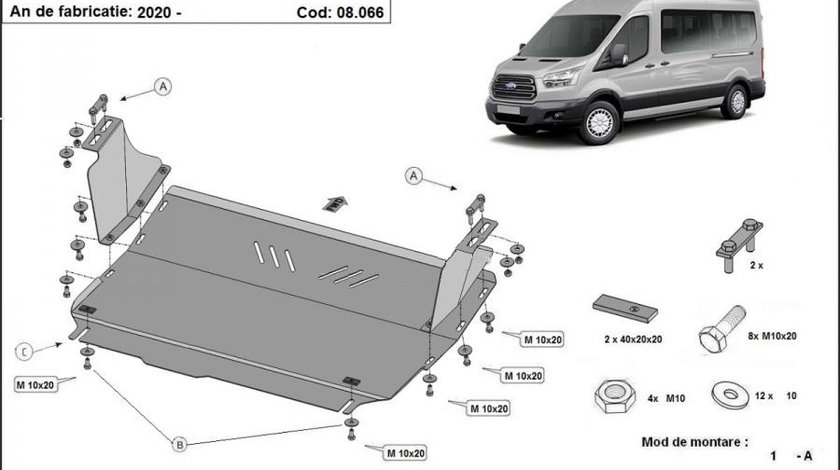 Scut motor metalic Ford Transit Tractiune Fata 2019-prezent