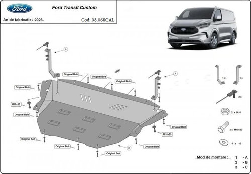 Scut motor metalic galvanizat Ford Transit Custom Tractiune Fata 2023-prezent