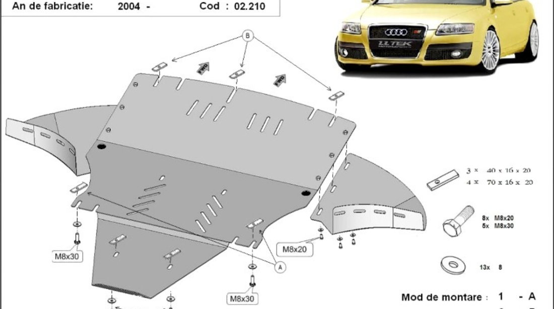 Scut motor metalic - laterale incluse Audi A6 C6 2004-2011