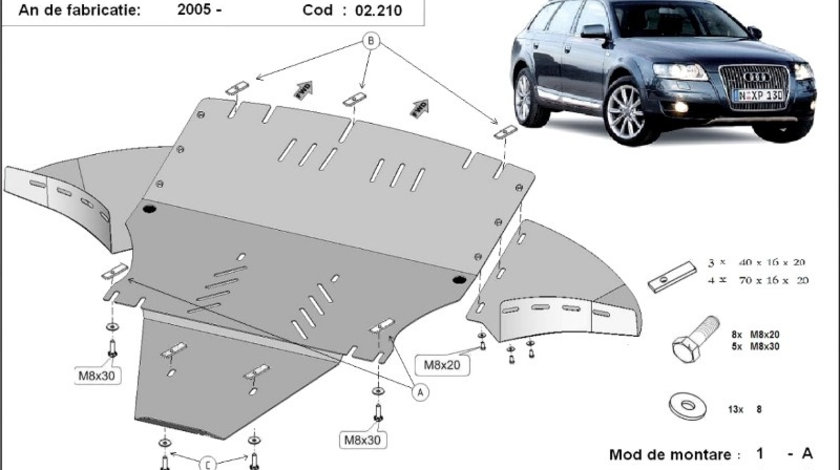 Scut motor metalic - laterale incluse Audi Allroad C6 2005-2011