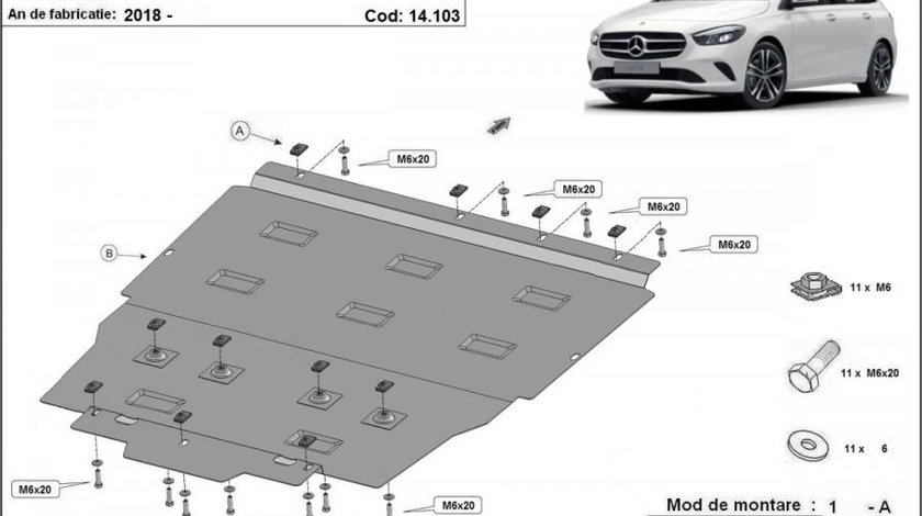 Scut motor metalic Mercedes B-Class W247 2018-prezent