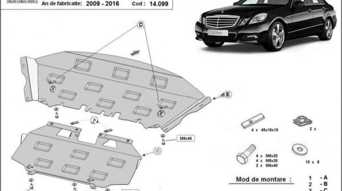 Scut motor metalic Mercedes E-Class W212, 2x4 2009-2016