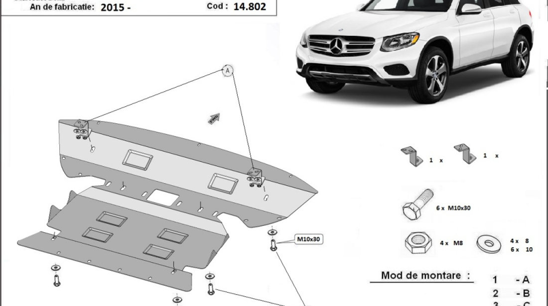 Scut motor metalic Mercedes GLC X253 2015-2022