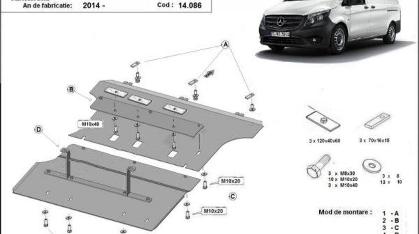 Scut motor metalic Mercedes Vito W447 2.2Diesel, 2X4 2014-prezent