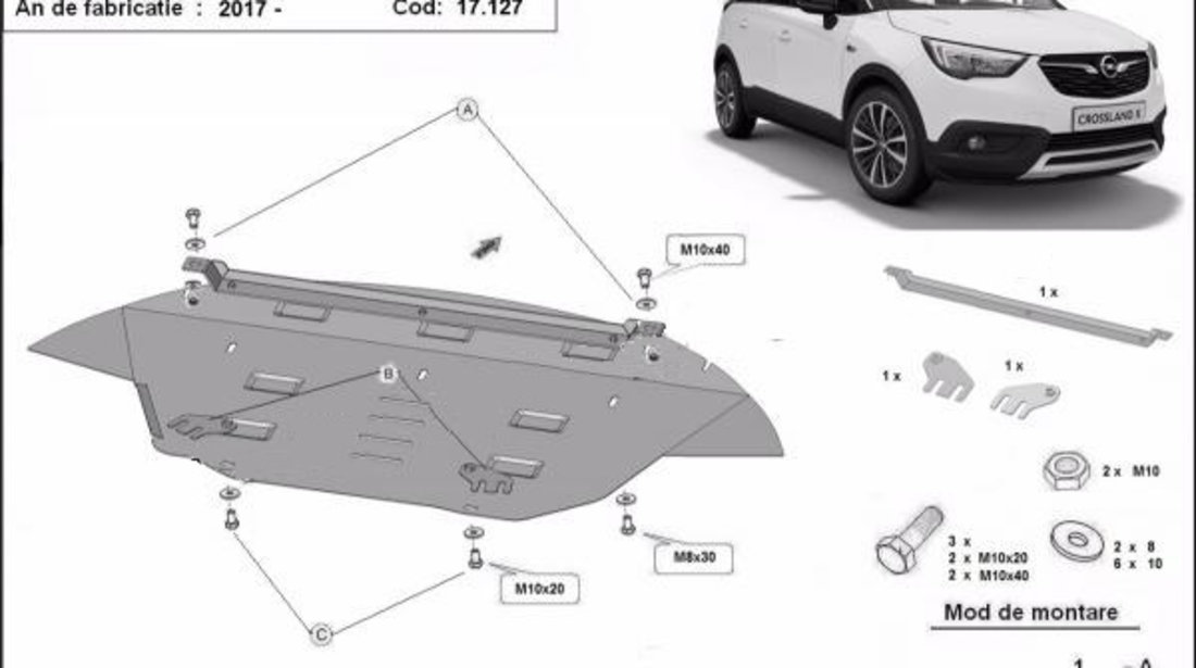 Scut motor metalic Opel Crossland X 2017-prezent