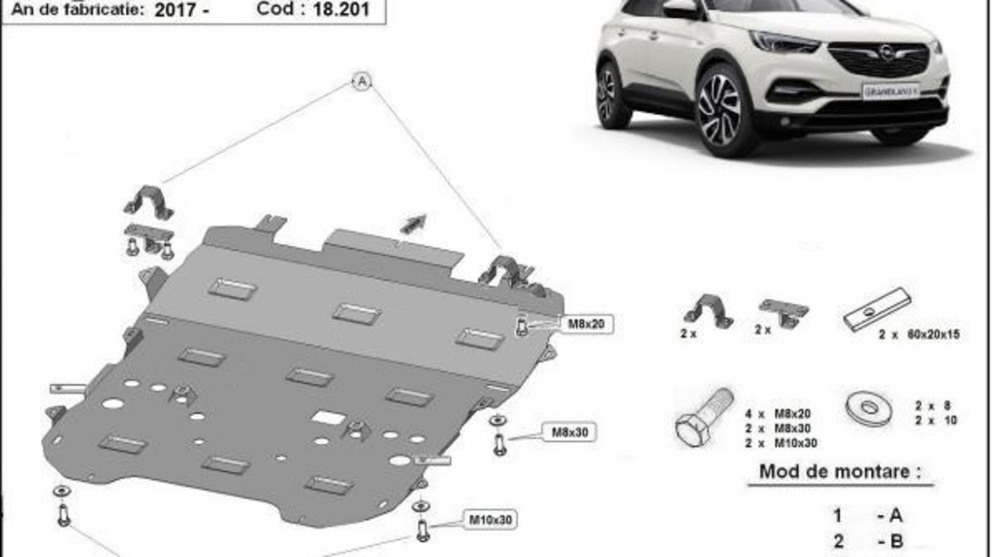 Scut motor metalic Opel Grandland X 2017-prezent