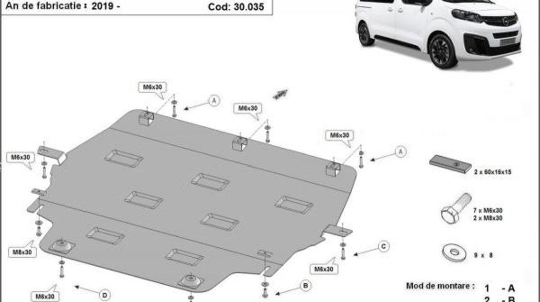 Scut motor metalic Opel Zafira Life 2019-prezent