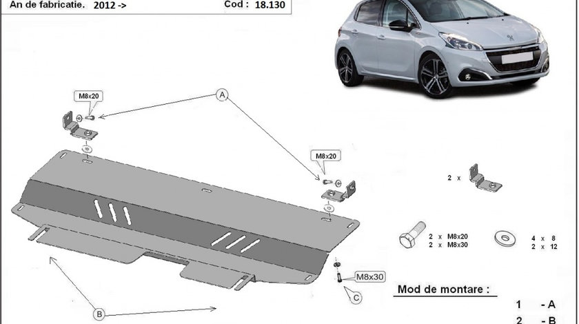 Scut motor metalic Peugeot 208 2012-2019