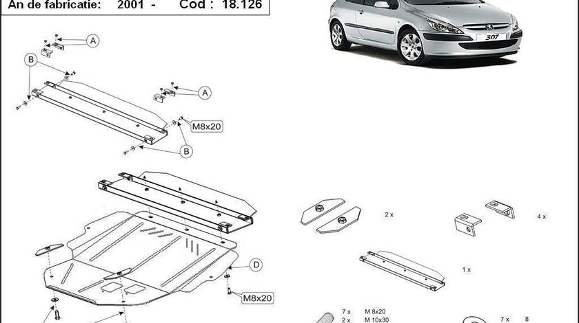 Scut motor metalic Peugeot 307 2001-2008