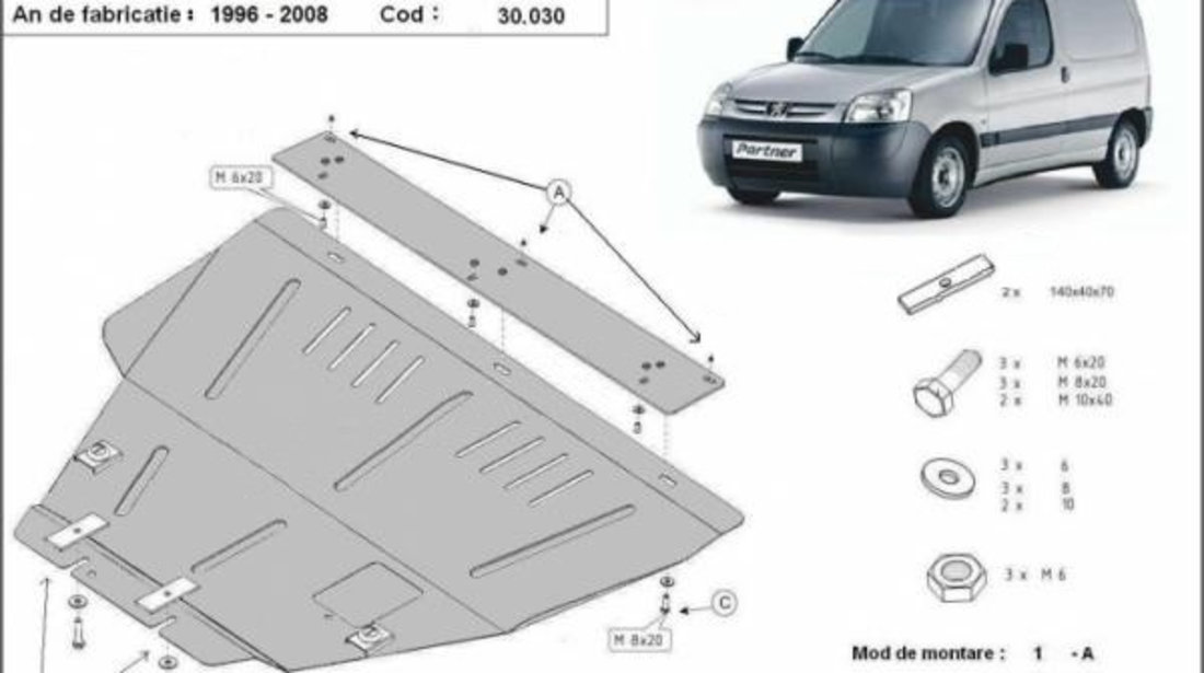 Scut motor metalic Peugeot Partner 1996-2011