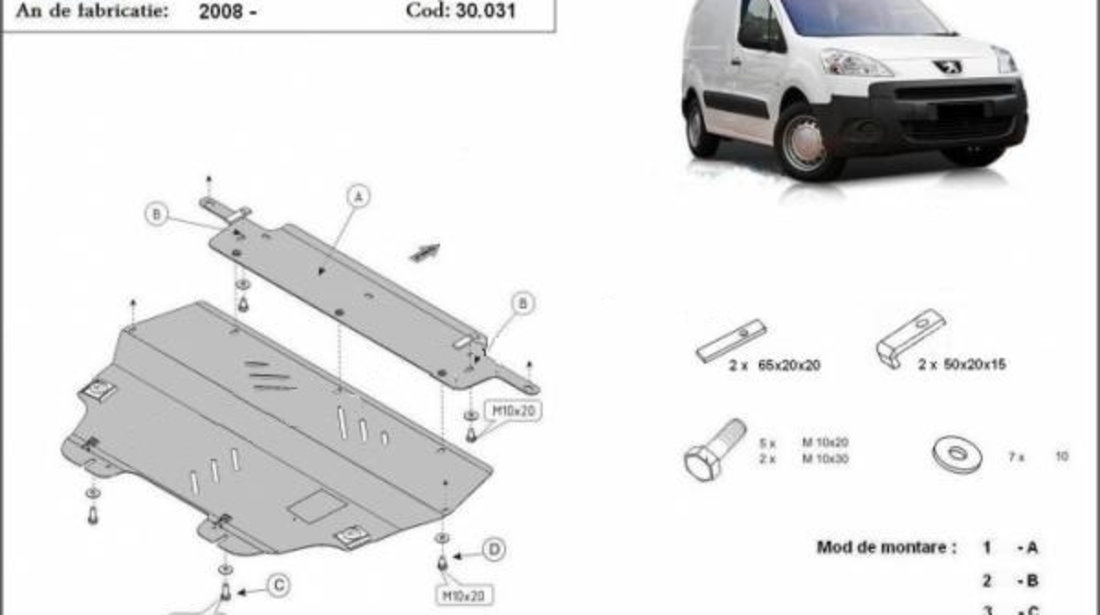 Scut motor metalic Peugeot Partner 2008-prezent