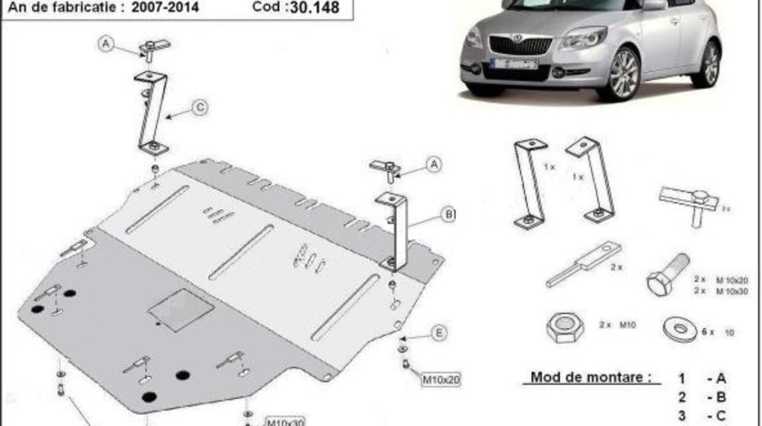 Scut motor metalic Skoda Fabia II - Diesel 2007-2014