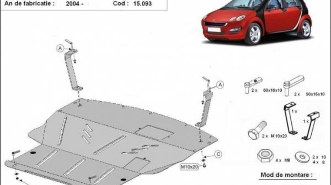 Scut motor metalic Smart ForFour - Benzina 2004-2014