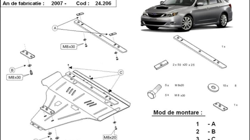 Scut motor metalic Subaru Impreza - Benzina 2007-prezent