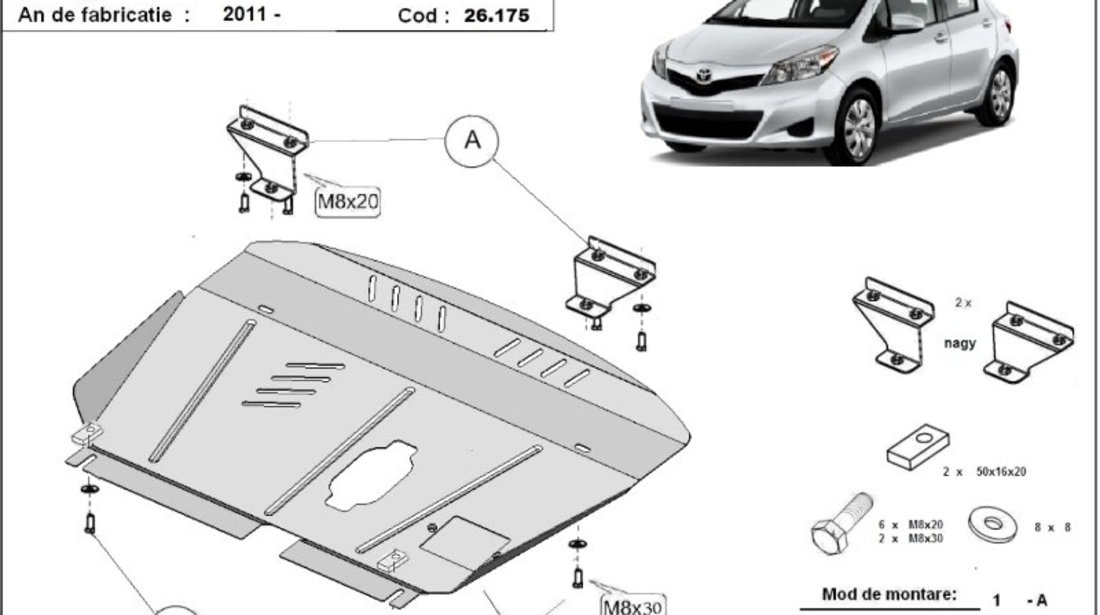 Scut motor metalic Toyota Yaris 2011-2020