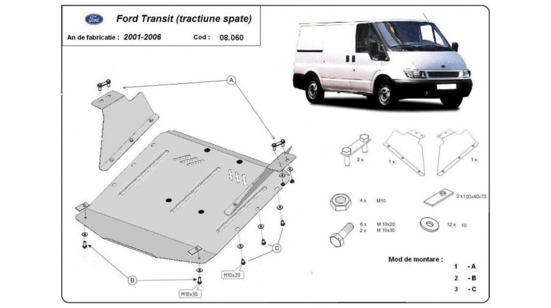 Scut motor metalic (tractiune spate) Ford Transit Connect (2002-2012)[P65_,P70_,P80] #5