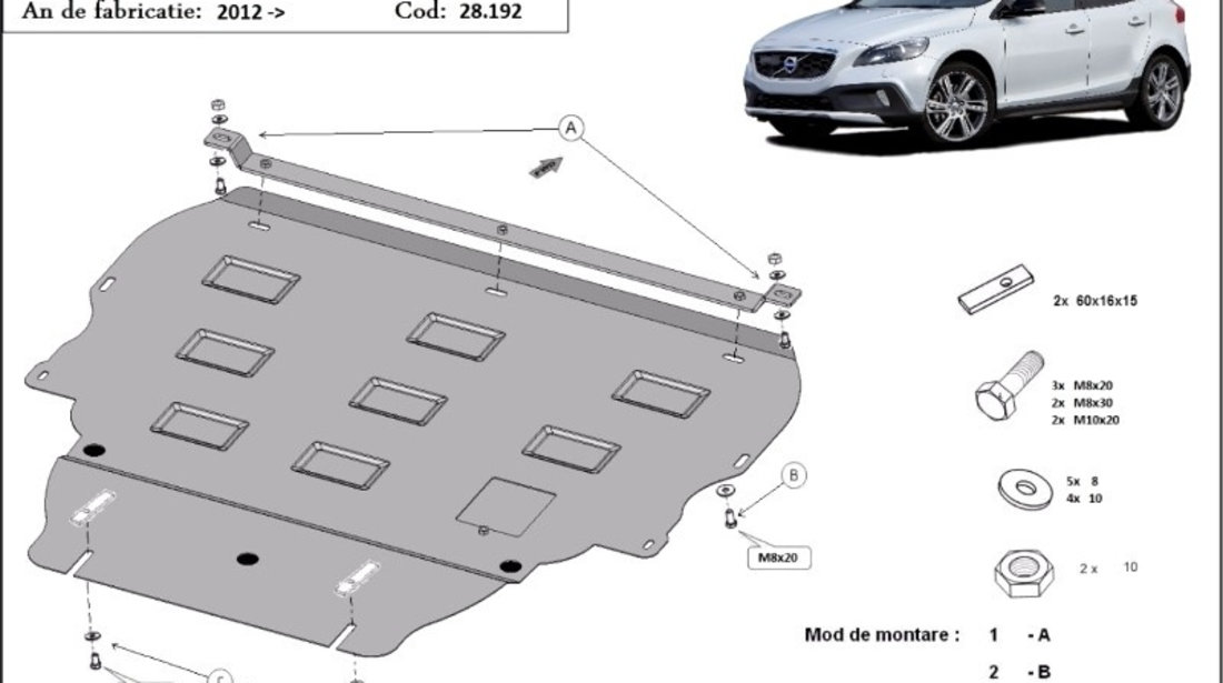 Scut motor metalic Volvo V40 2012-2019