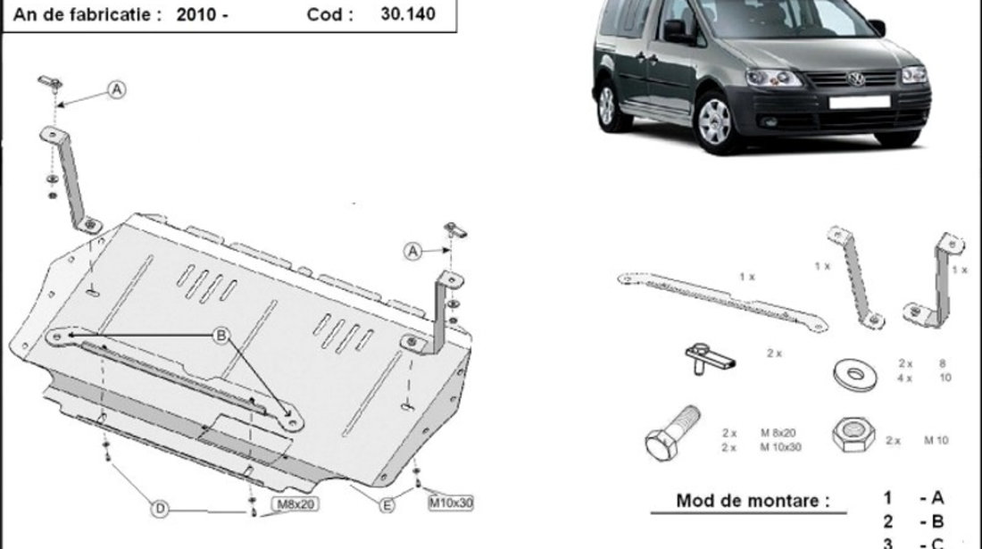 Scut motor metalic VW Caddy 1.2, 1.4TSI, 1.6 tdi 2010-2012