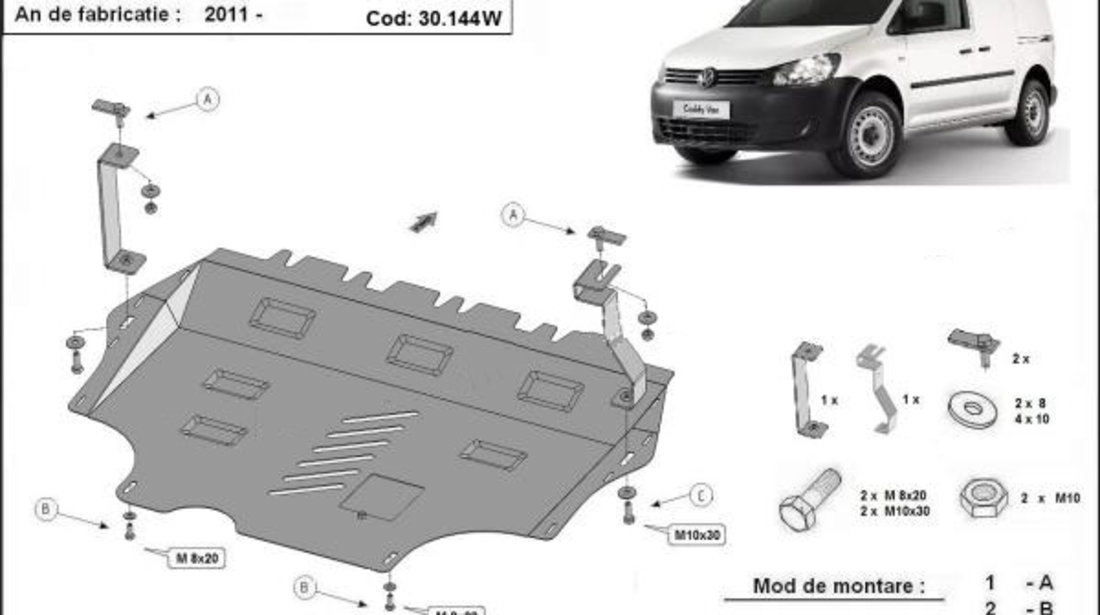 Scut motor metalic VW Caddy cu WEBASTO 2010-2020