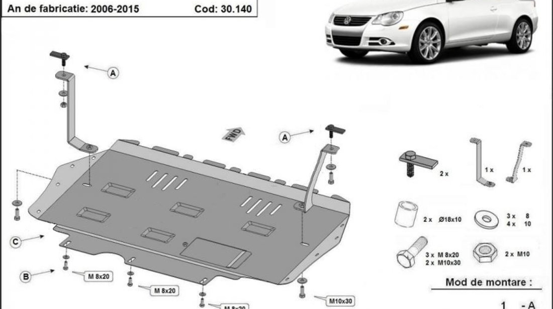 Scut motor metalic VW Eos 1.4TSI; 2.0TSI 2006-2015