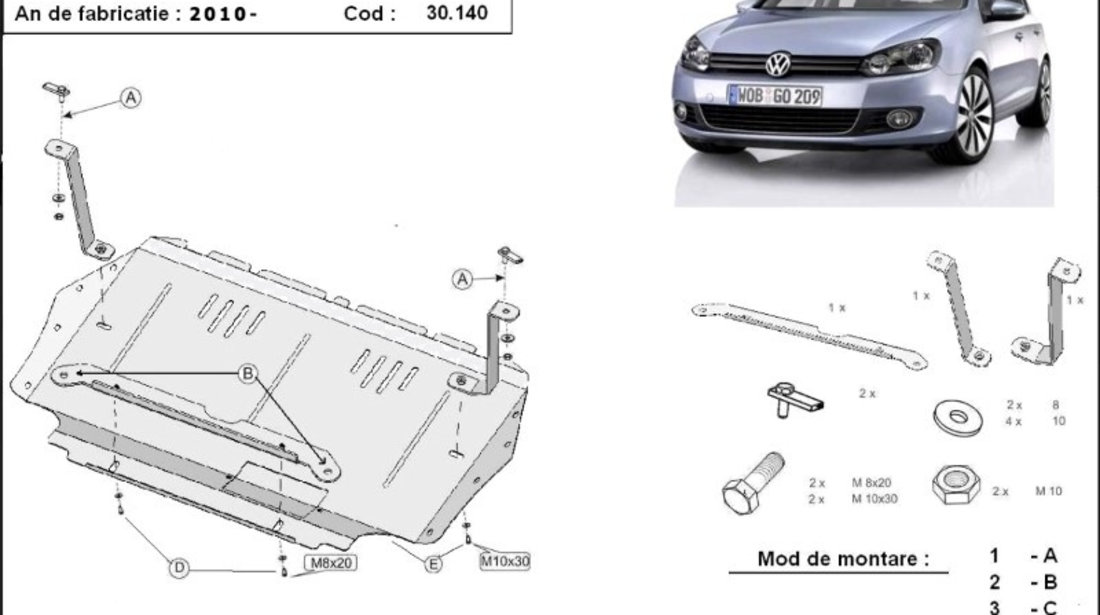 Scut motor metalic VW Golf 6 1.2Tsi, 1.4Tsi, 1.6 tdi 2008-2013