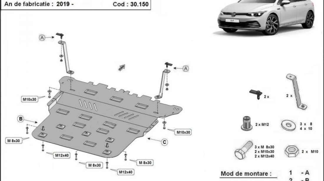 Scut motor metalic VW Golf 8 2019-prezent