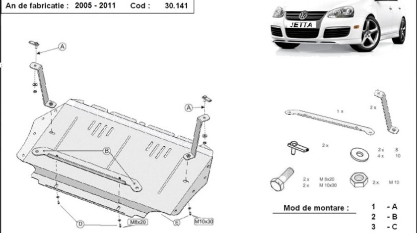 Scut motor metalic VW Jetta 1.4i, 1.6i, 1.8i, 2,0i, 1.9 TDI, 2.0 TDI 2005-2011