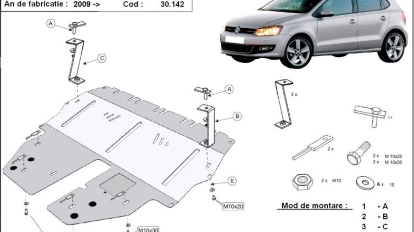 Scut motor metalic VW Polo - Benzina 2009-2017