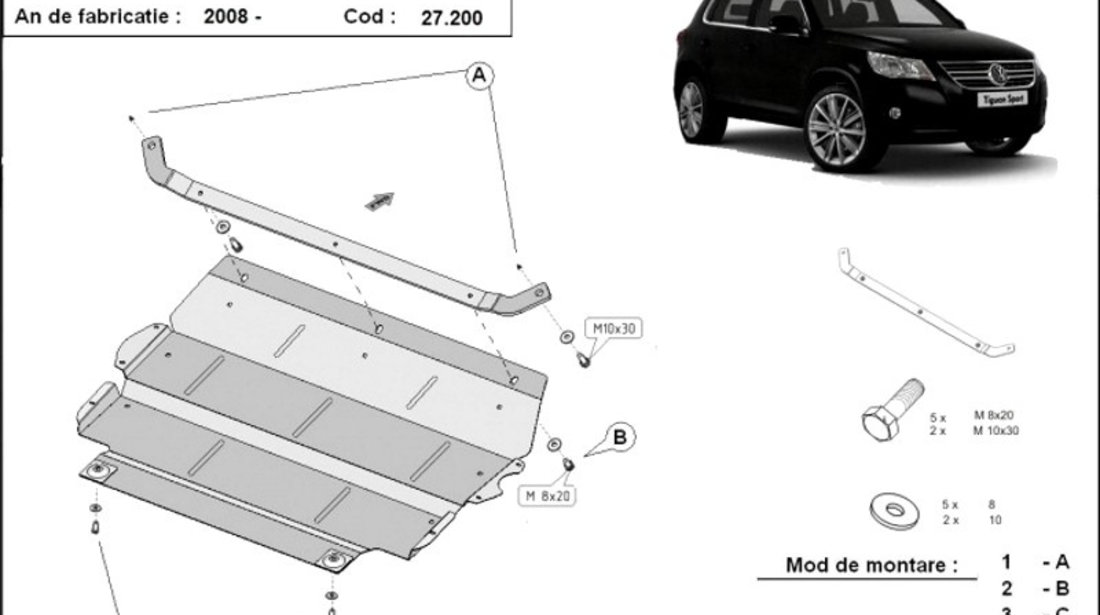 Scut motor metalic VW Tiguan 2007-2016