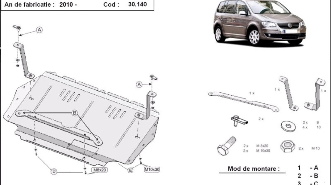 Scut motor metalic VW Touran 1.2, 1.4Tsi, 1.6 Tdi 2010-2015