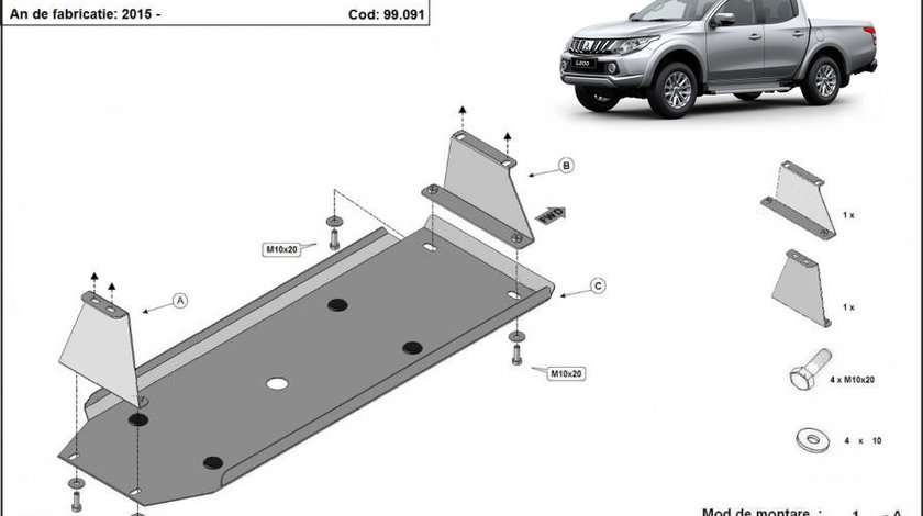 Scut rezervor metalic Mitsubishi L200 2015-prezent