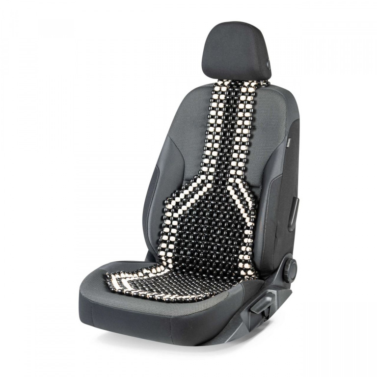 Semi Husa Scaun Auto Cu Bile De Lemn, Walser, Alb-Negru 13551
