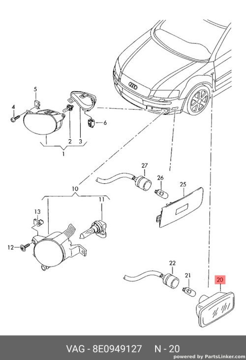 Semnal aripa Audi A3 8L 1.9 TDI 2001 2003 OEM 8E0949127