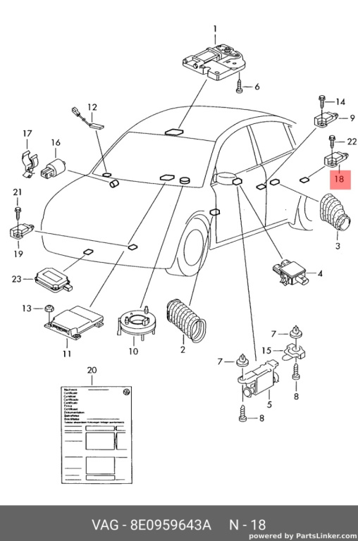 Senzor impact airbag Audi A4 8E 2002 2003 2.0 20V ALT OEM 8E0959643A