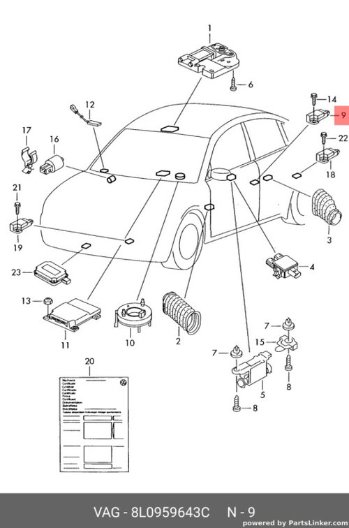 Senzor impact airbag lateral Audi A3 8L 1.9 TDI manuala OEM 8L0959643C