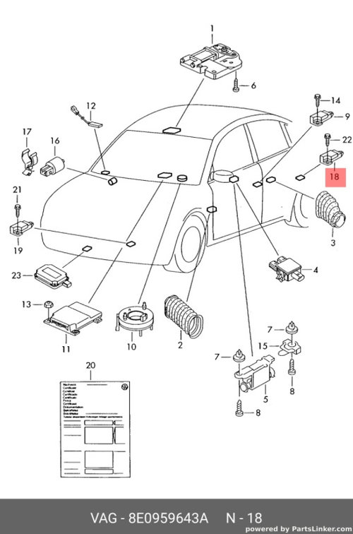 Senzor impact lateral airbag 8E0959643A Audi A4 B6 Break 1.9 tdi 2002 AWX OEM 8E0959643A