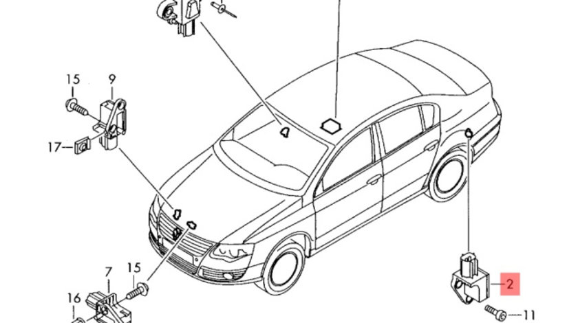 Senzor impact lateral spate 3C0909606 Vw Passat B7 2.0 TDI 2012 CFFB OEM 3C0909606