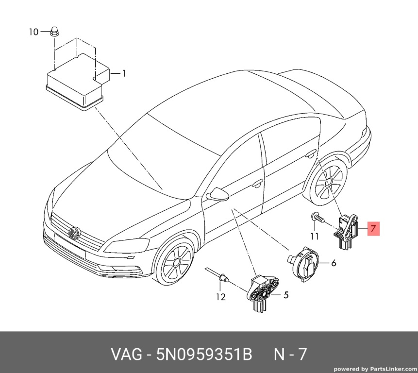 Senzor impact lateral spate Skoda Superb 3T 2.0 TDI combi 2009 2010 OEM 5N0959351B
