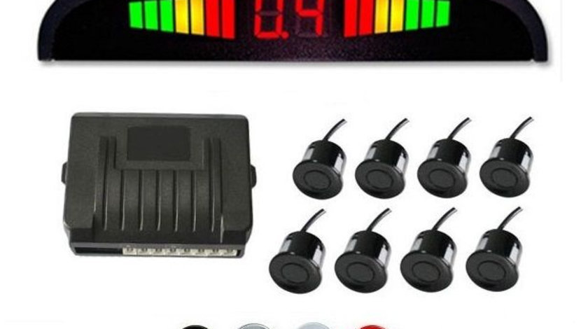 Senzori parcare fata spate cu 8 senzori si display LED, Argintiu