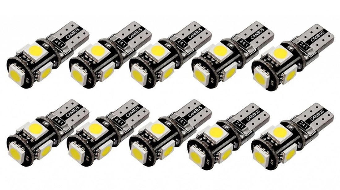 Set 10 Buc Bec Auto Cu Led T10 5050 Cu 5 SMD Alb 12V CanBus JSUN40 090221-7