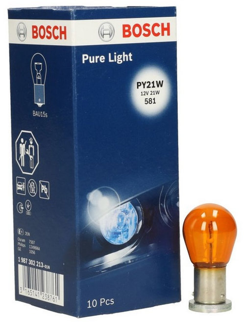 Set 10 Buc Bec Bosch PY21W 12V 21W Pure Light 1 987 302 213