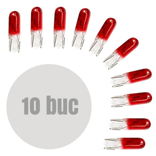 Set 10 Buc Bec Carguard W2W 12V 2W W2X4,6D T5 Rosu BAA004