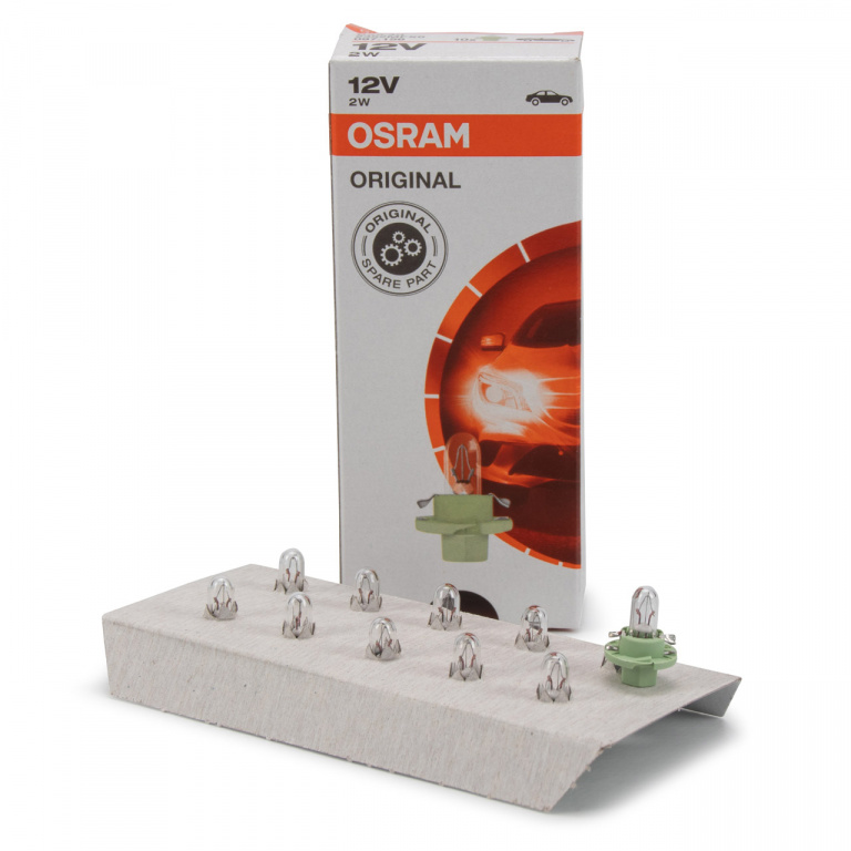 Set 10 Buc Bec Osram BX8.4D 12V 2W Original Soclu Verde Deschis 2352MFX6