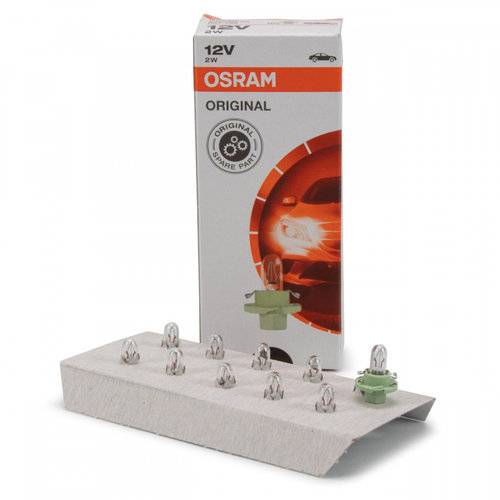 Set 10 Buc Bec Osram BX8.4D 12V 2W Original Soclu Verde Deschis 2352MFX6
