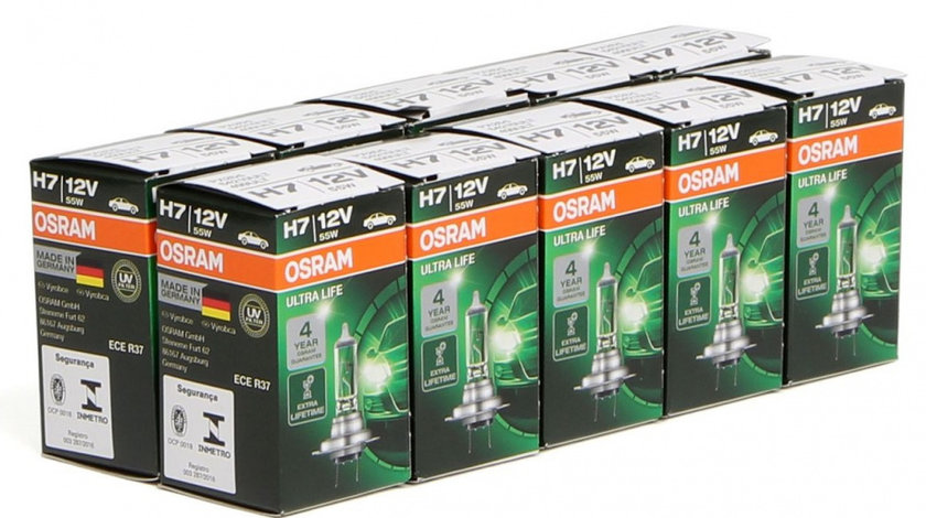 Set 10 Buc Bec Osram H7 12V 55W PX26d Ultra Life 64210ULT