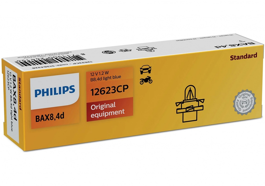 Set 10 Buc Bec Philips BAX8.4D 12V 1,3W Soclu Albastru 12623CP